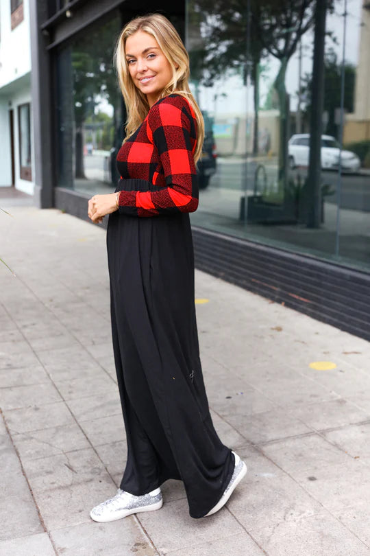 red plaid maxi dress Black & Red Plaid Maxi Dress