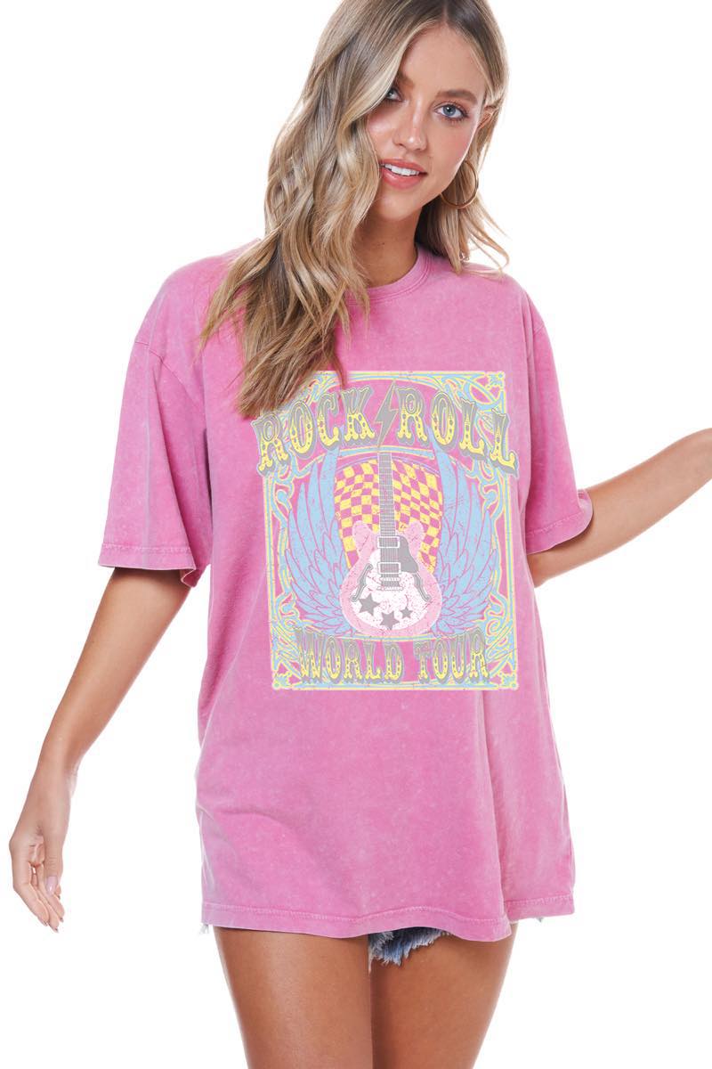 Rock & Roll World Tour Graphic S/S Washed Boyfriend Fit Tee