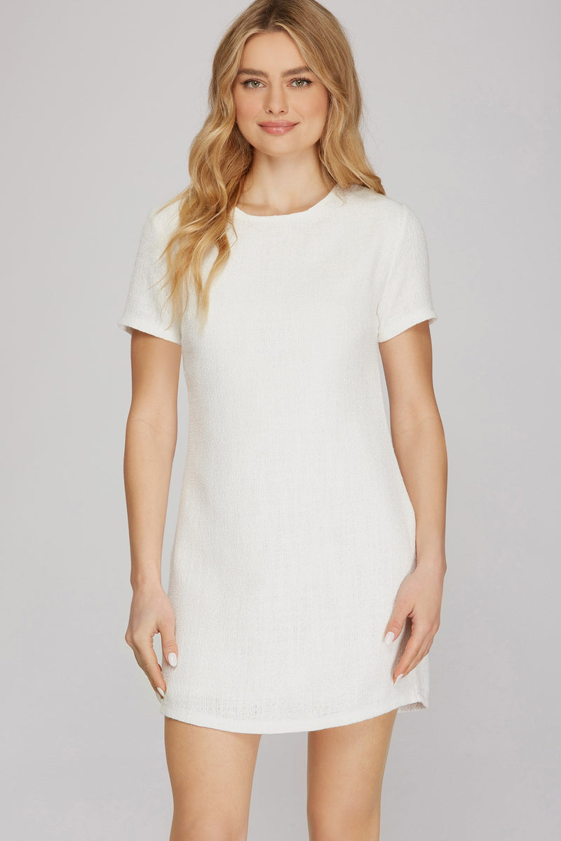short sleeve tweed mini dress Short Sleeve Tweed Mini Dress