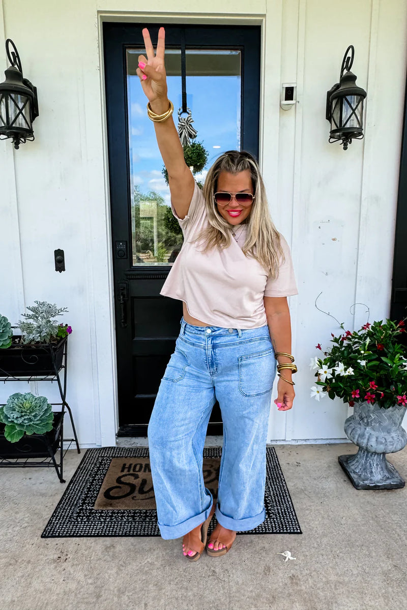 Clover⭐︎pocket frill denim all-in-one CLOVER FRONT POCKET JEANS – Cranberry Boutique