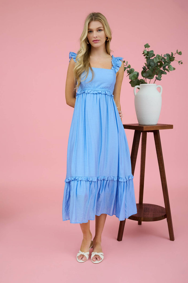 Ruffle Detail Empire Waist Sleeveless Midi Dress Ruffle Detail Empire Waist Sleeveless Midi Dress