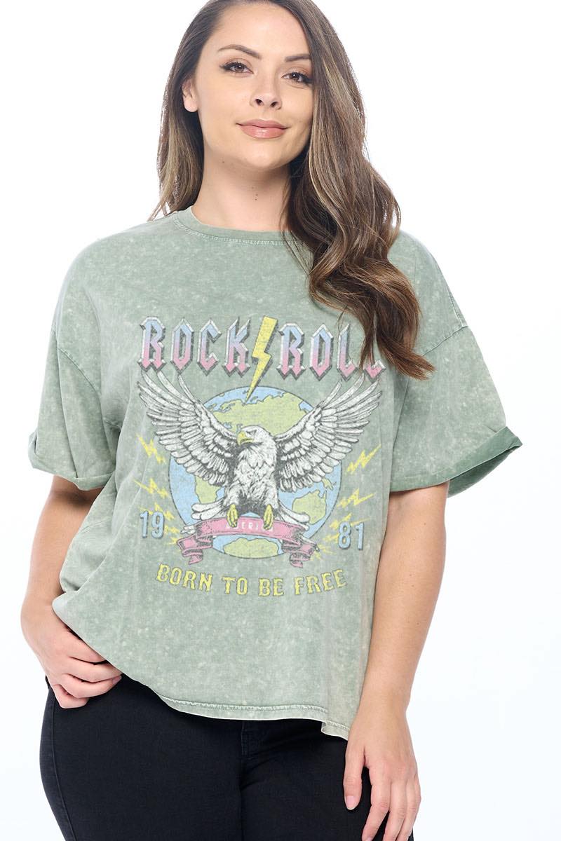 Rock N Roll 1981 Vintage Graphic S/S Washed Plus Size Tee