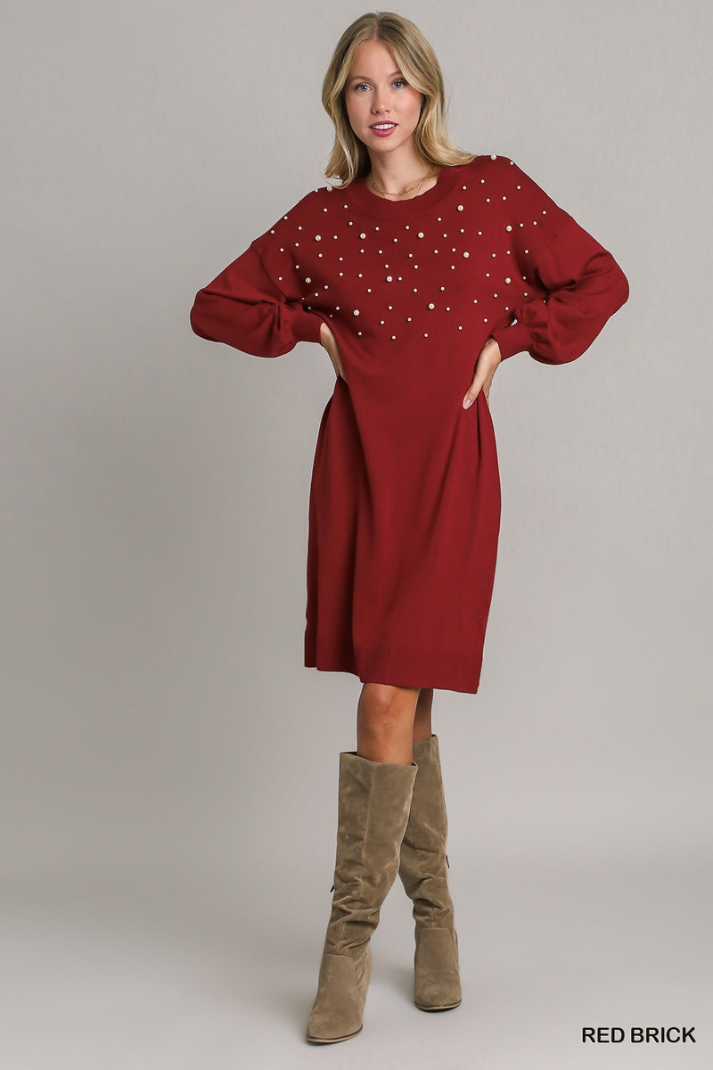 pearl sweater dress Pearl Round Neck Sweater Dress