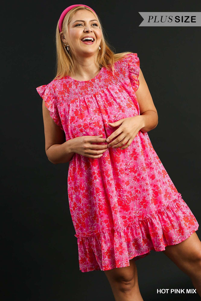 Floral Metallic Flutter Sleeve dress  Cranberry Boutique
