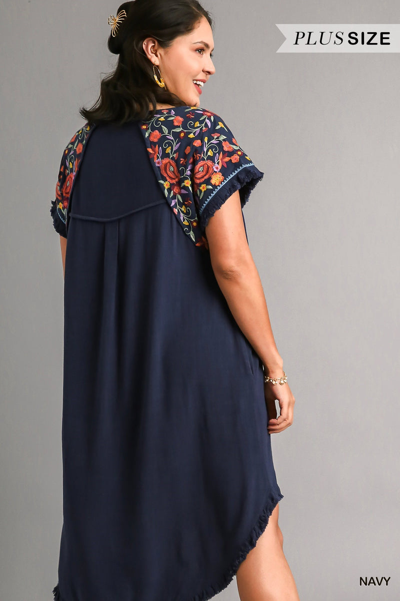 Linen Short Sleeve Embroidery Dress – Cranberry Boutique