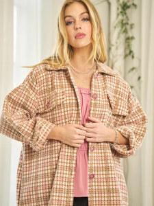 Plaid Long Sleeve Jacket with Front Pocket
