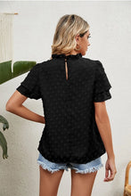 Load image into Gallery viewer, Ruffled Round Neck Jacquard Weave Chiffon Blouse