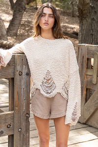 Pearled Ivory Distressed Sweater