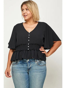 Plus Size Solid Smocked Waist Top