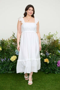PLUS RUFFLE DETAIL EMPIRE WAIST MIDI DRESS