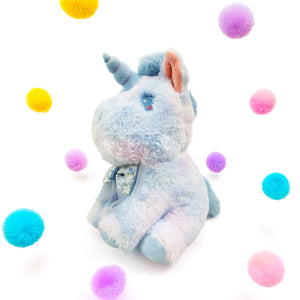 Blue Unicorn Plush Toy with Bow