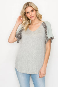 Animal and Color Block V Neck Top