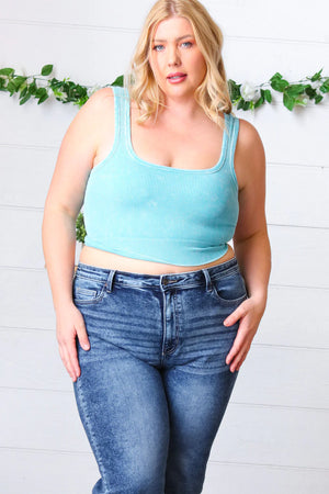 ASH BLACK WASHED RIB CROPPED SQUARE NECK TANK