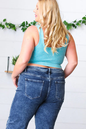 ASH BLACK WASHED RIB CROPPED SQUARE NECK TANK