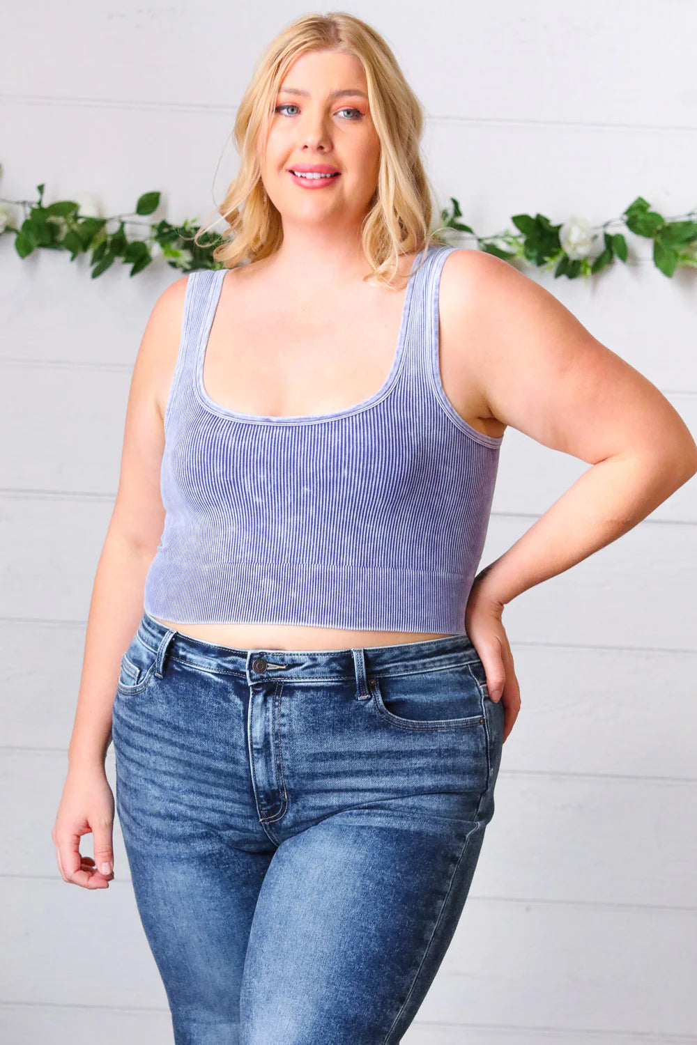 ASH BLACK WASHED RIB CROPPED SQUARE NECK TANK
