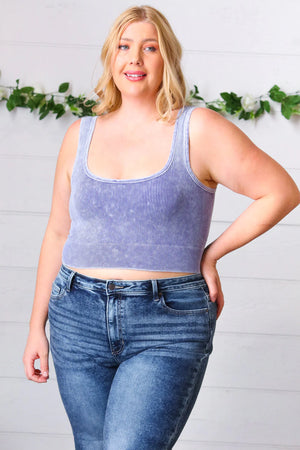 ASH BLACK WASHED RIB CROPPED SQUARE NECK TANK