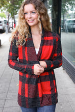 Load image into Gallery viewer, Red &amp; Black Plaid Cardigan