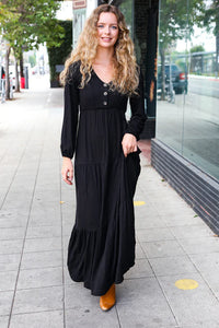Black Button Henley Maxi Dress