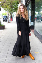 Load image into Gallery viewer, Black Button Henley Maxi Dress