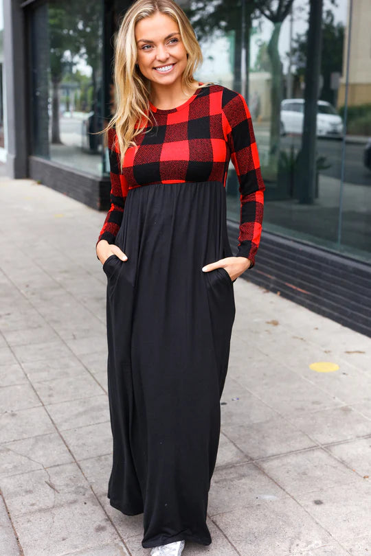 Black & Red Plaid Maxi Dress