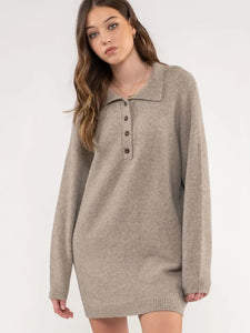 Collared Drop Shoulder Mini Sweater Dress