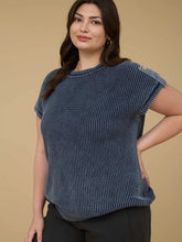 Load image into Gallery viewer, Plus Washed Knit Short Tab Sleeve Pullover Sweater