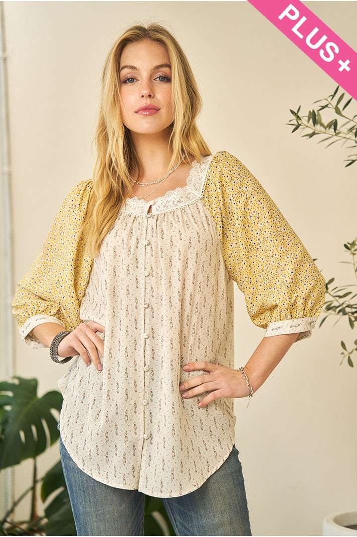 FLORAL PRINTED BUTTON DOWN LOOSE TOP