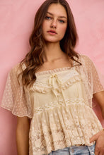 Load image into Gallery viewer, Bohemian Lace Trim Ruffled Mesh Dot Blouse Top