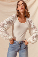 Load image into Gallery viewer, Rib Knit Top With Lace Balloon Sleeves