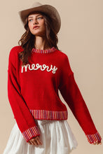 Load image into Gallery viewer, Merry Lettering Embroidered Christmas Sweater Top