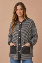 Load image into Gallery viewer, Plus Round Neck Striped Button Down Hoodie Top