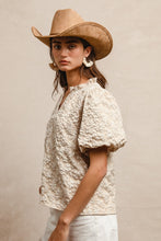 Load image into Gallery viewer, Floral Pattern Texture Sleeves Ruffled V-neck Top
