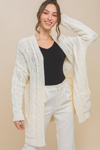 Chenille Cable Knit Oversized Open Front Cardigan
