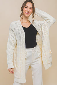 Chenille Cable Knit Oversized Open Front Cardigan