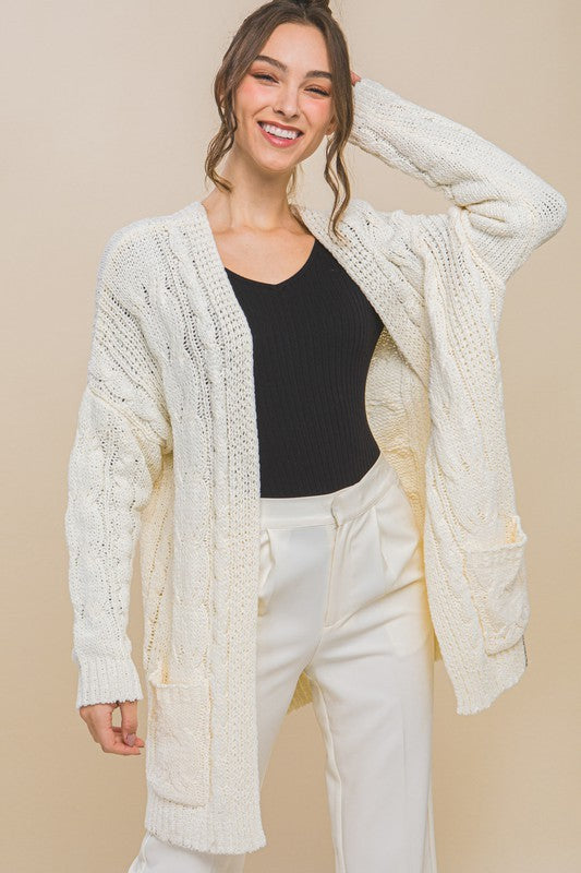 Chenille Cable Knit Oversized Open Front Cardigan