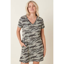 Load image into Gallery viewer, CAMO PRINT V NECK TEE DRESS