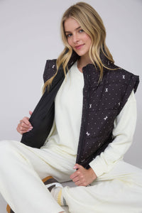 POLKA DOT BOW PATTERN ZIP-UP PUFFER VEST
