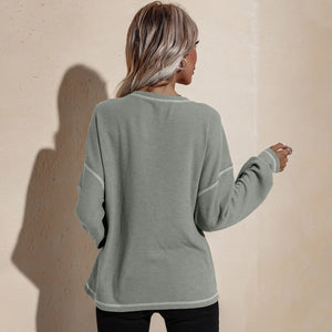 Oversized Pullover Tunic Crewneck Waffle Knit Tunic Top
