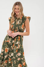 Load image into Gallery viewer, SMOCKED TIERED FLORAL MIDI DRESS