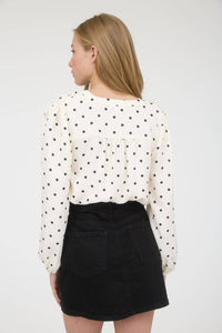 POLKA DOT HENLEY LONG SLEEVE BLOUSE