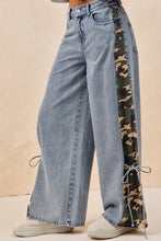 Load image into Gallery viewer, Camouflage Print Side Bow Tied Washed Denim Pants