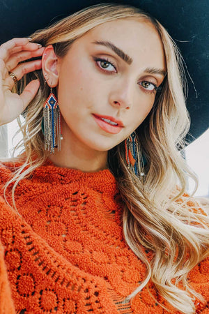 Mixed Bead Feather Chain Boho Earrings