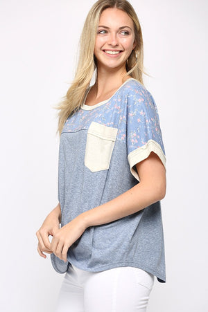 Solid and Print Mix Round Neck Top