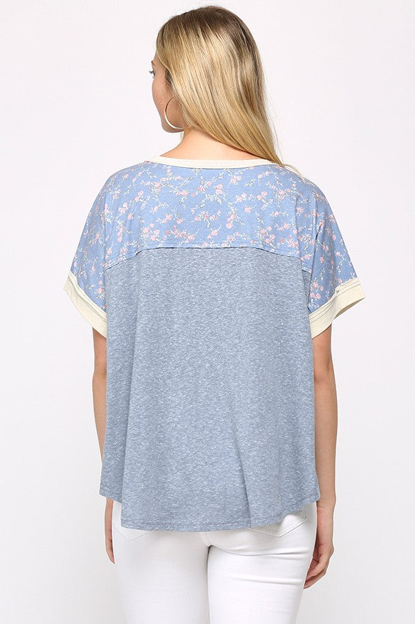 Solid and Print Mix Round Neck Top