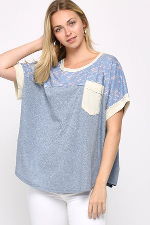 Solid and Print Mix Round Neck Top