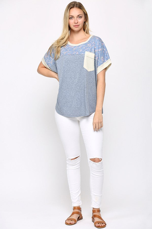 Solid and Print Mix Round Neck Top