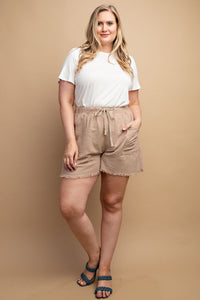 Drawstring Waist Frayed Hem Shorts