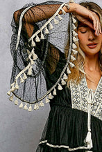 Load image into Gallery viewer, Split Embroidery Tassel Detail V-Neck Flared Short Dress