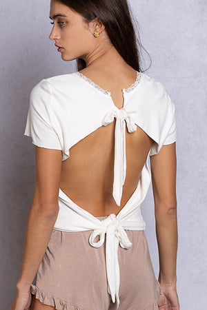 Open Back Short Sleeve Knit Top