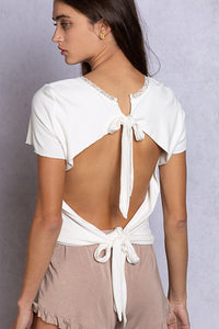 Open Back Short Sleeve Knit Top